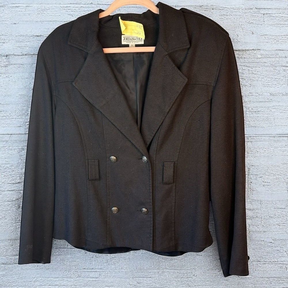Vintage 90s black double breasted  Jordan & Cole jacket/coat blazer belt missing